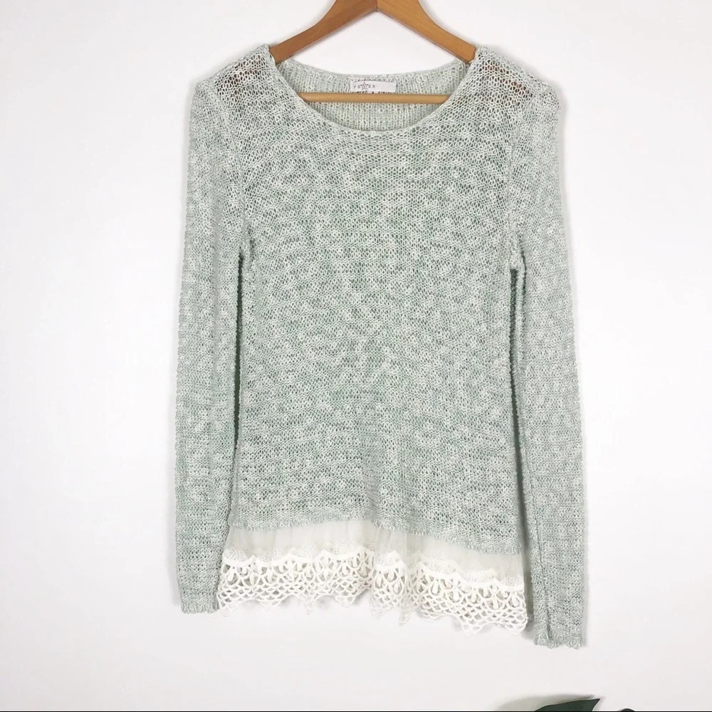 Fever | Open Knit Sweater with Lace Trim